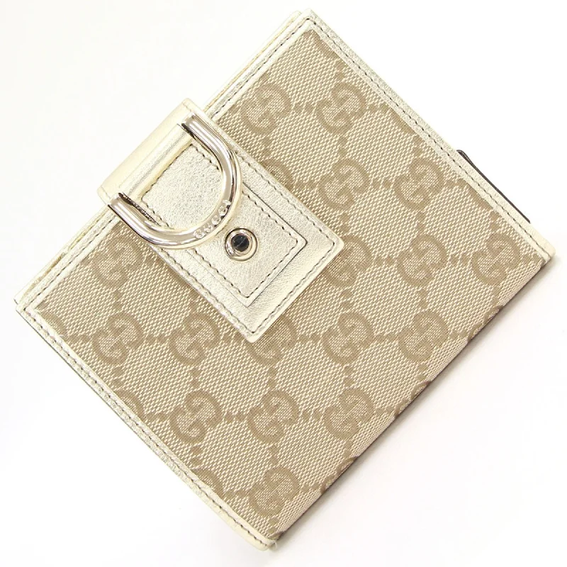 Ladies Gucci shoulder bags with a single - handle designGucci Folio Wallet GG Canvas 154255 Beige Gold Leather Women's Round Gucci