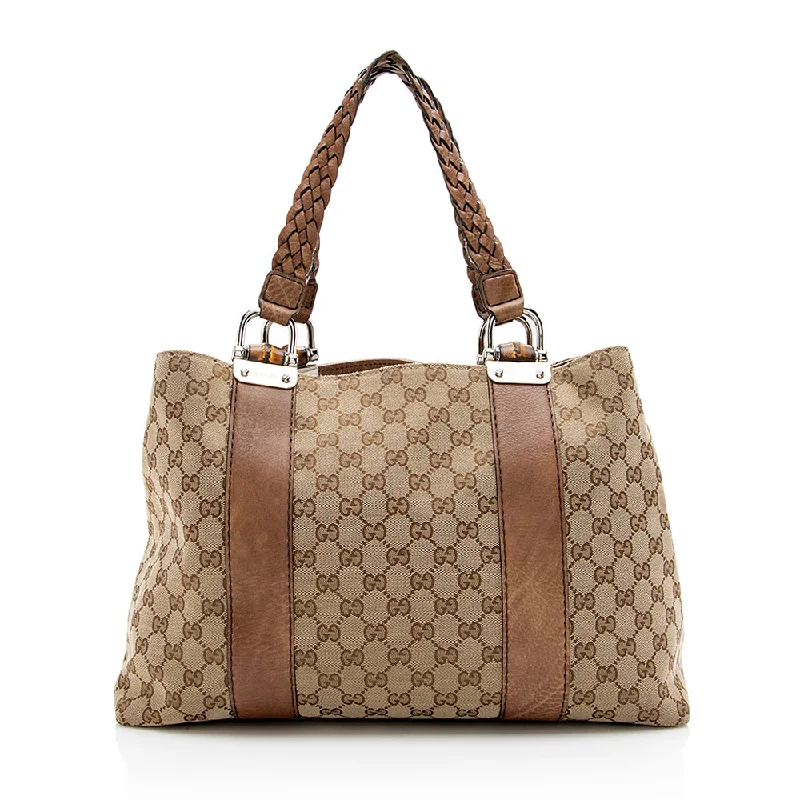 Gucci tote bags for women with a water - resistant coatingGucci GG Canvas Bamboo Bar Medium Tote - FINAL SALE