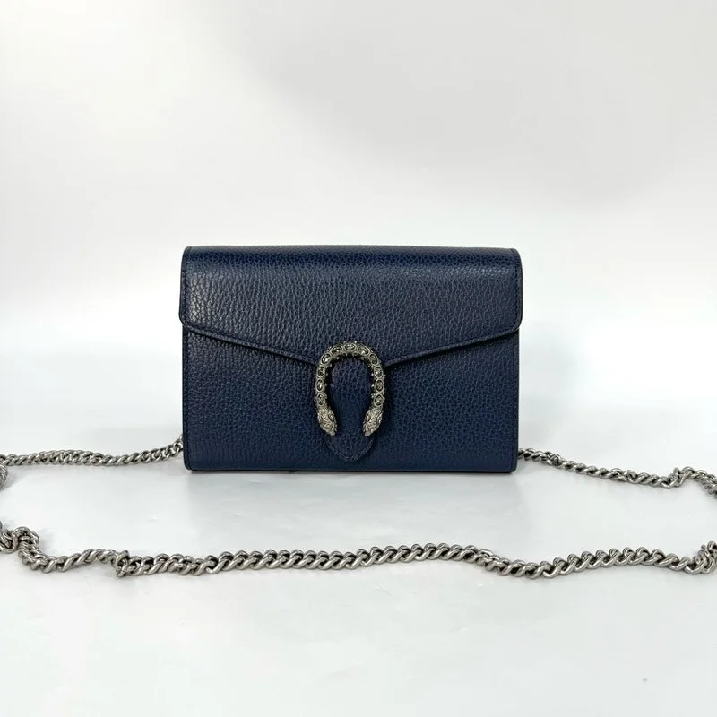 Gucci backpacks for women with a multi - pocket designGucci Dionysus Blue Leather Rhinestone Lock Wallet on Chain 20x13x6cm