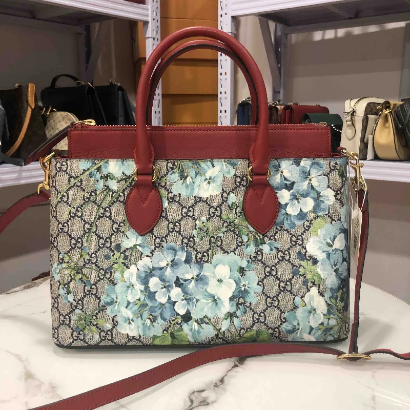 Women Gucci Sylvie bags with a detachable ribbon detailGucci Floral Canvas Two-Way Bag Medium Blue and Red