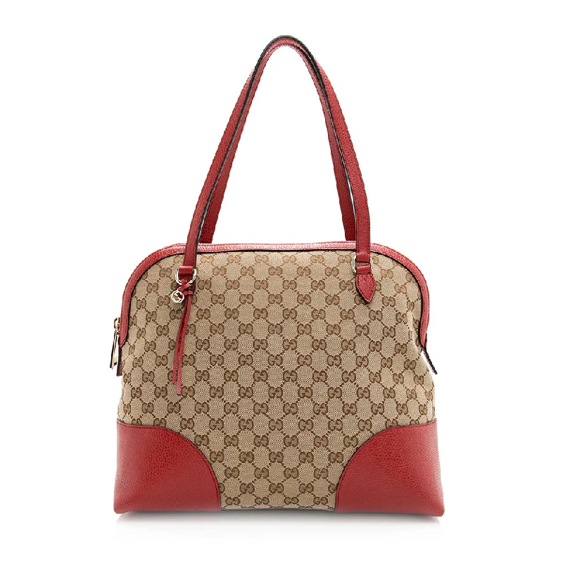 Women Gucci Sylvie bags featuring the signature web stripeGucci GG Canvas Bree Dome Shoulder Bag