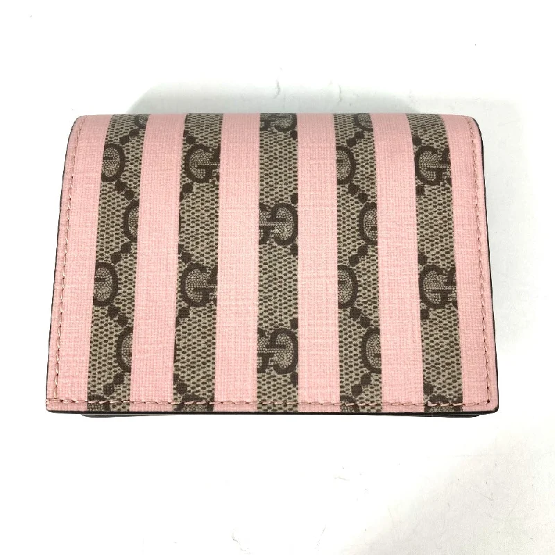 Women Gucci crossbody bags with a woven leather strapGUCCI Folded wallet 701489 GG Supreme Canvas Pink x Beige GG Supreme Stripe ice cream Women Used