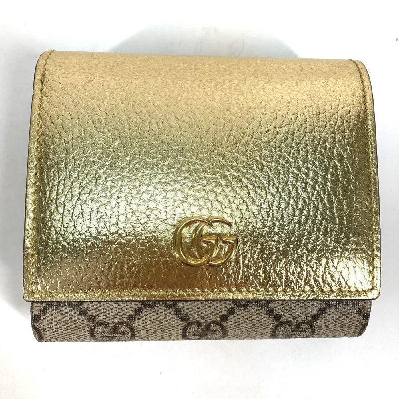 Gucci backpacks for women with a sleek silhouetteGUCCI Folded wallet 598587 leather gold Compact wallet GG Marmont Women Used