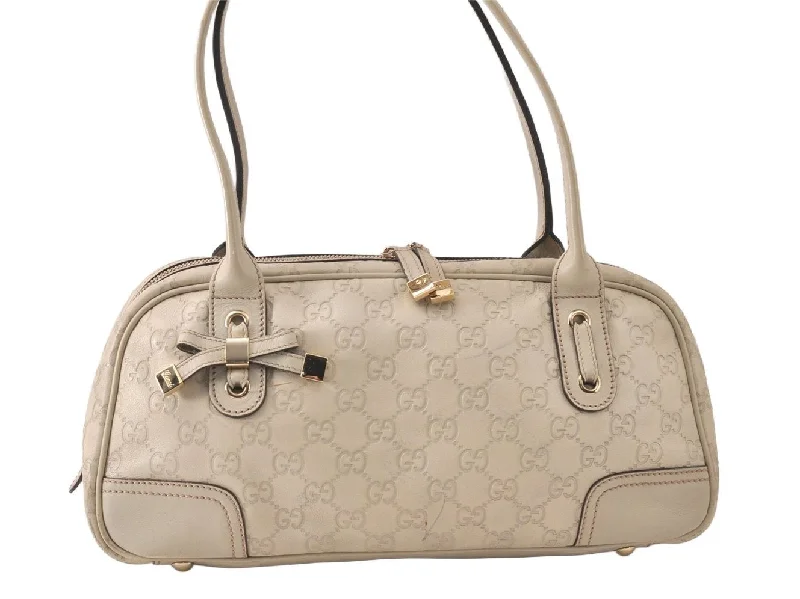 Women Gucci bags with a front - flap pocket for quick - access itemsAuthentic GUCCI Princy Guccissima GG Leather Hand Bag 163720 White 5439K