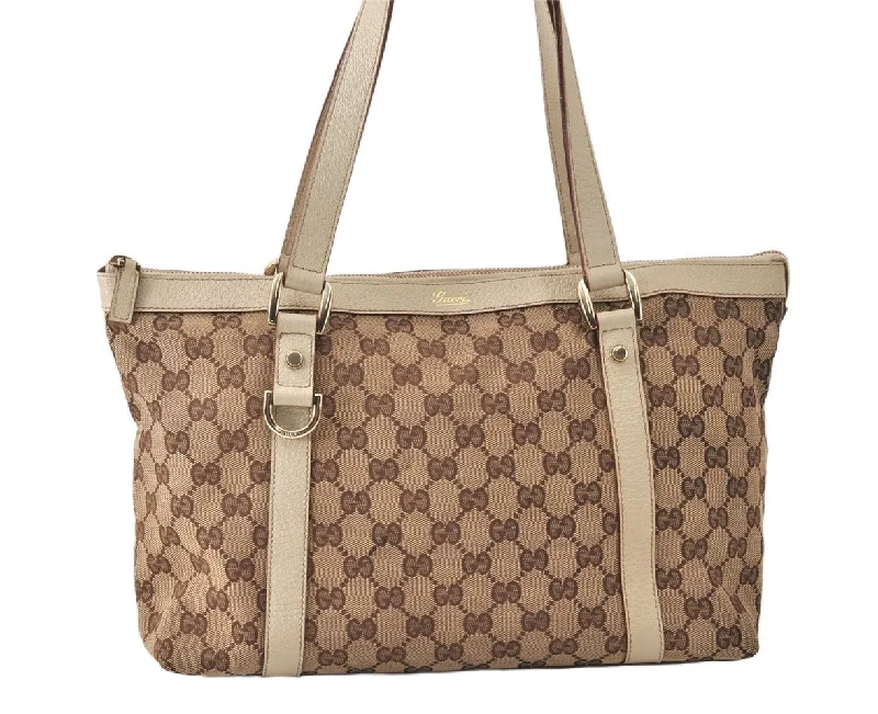 Gucci handbags for women with a back - zip pocketAuthentic GUCCI Abbey Shoulder Tote Bag GG Canvas Leather 141470 Brown 5242K