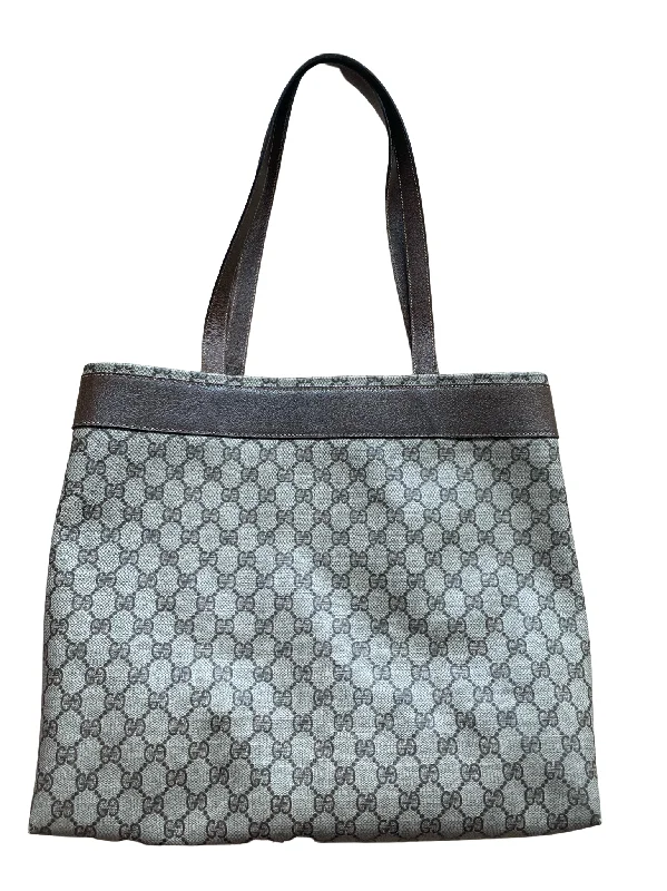 Gucci tote bags for women with a printed Gucci logoGucci GG Beige & Brown Leather Tote Bag