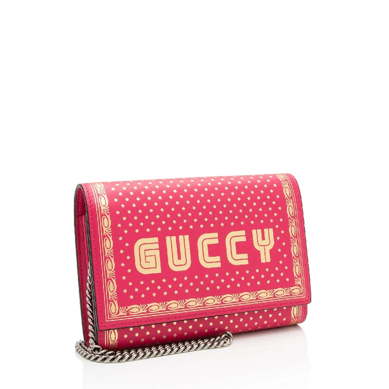 Women Gucci Sylvie bags featuring the signature web stripeGucci Calfskin Star Print Guccy Chain Wallet (Qml3wo)