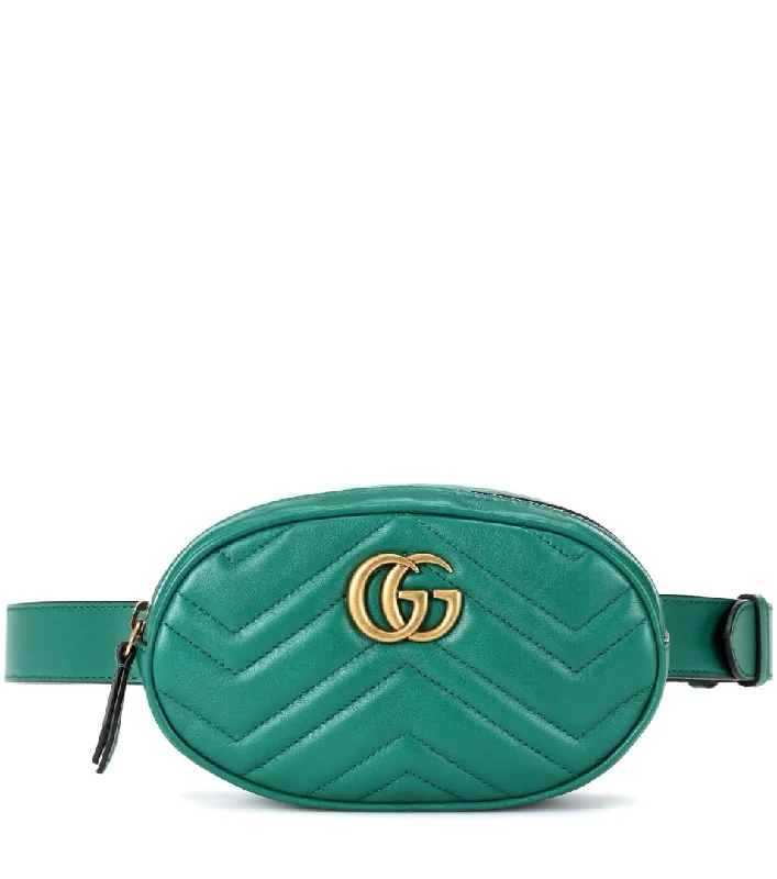 Medium - sized Women Gucci handbags for everyday useGUCCI GG MARMONT MATELASSE LEATHER BELT BAG IN GREEN