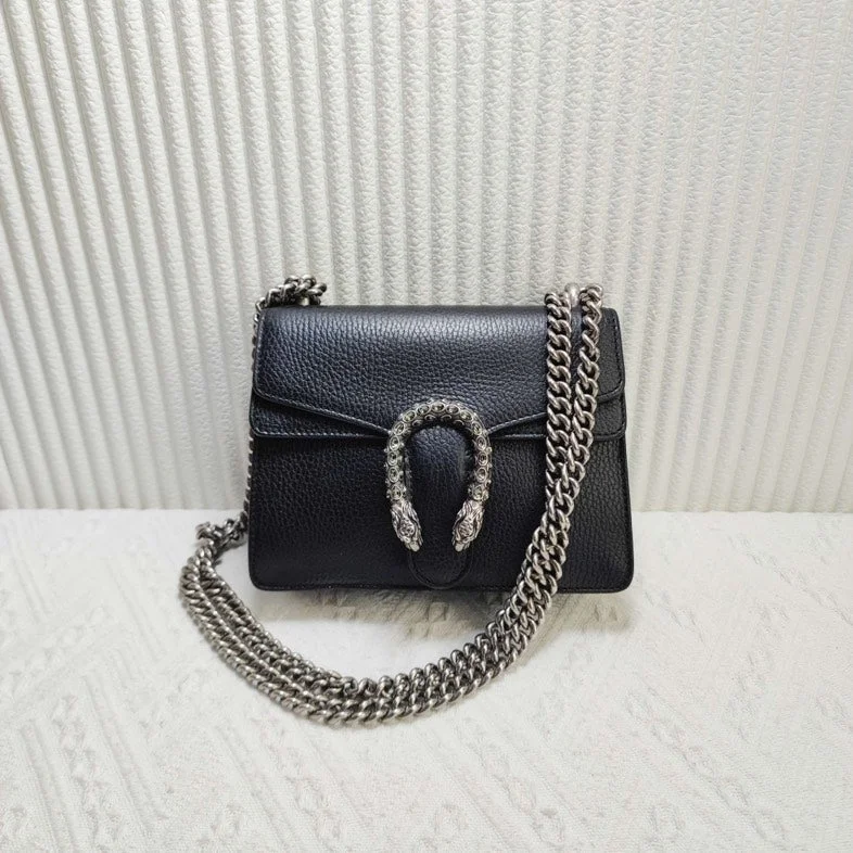 Women Gucci Sylvie bags featuring the signature web stripeGucci Dionysus Black Leather Mini Bag