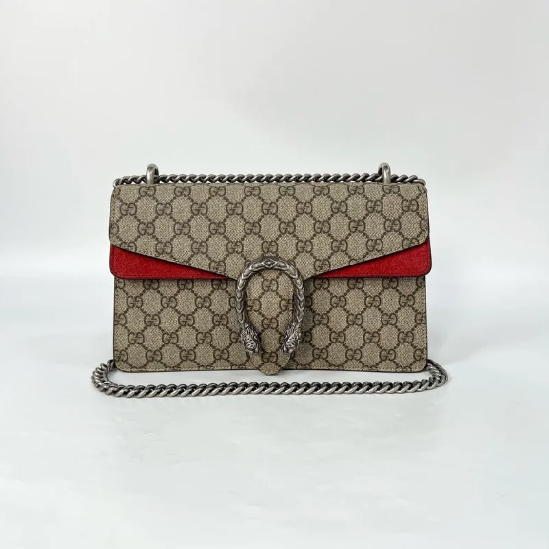 Gucci Marmont bags for women with a contrast - colored interiorGucci Dionysus Beige Red Canvas Leather Shoulder Bag 28x17x9cm