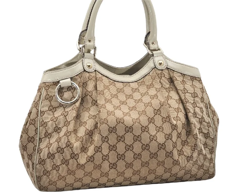 Gucci tote bags for women with a printed Gucci logoAuthentic GUCCI Sukey Shoulder Tote Bag GG Canvas Leather 211944 Brown 5257K