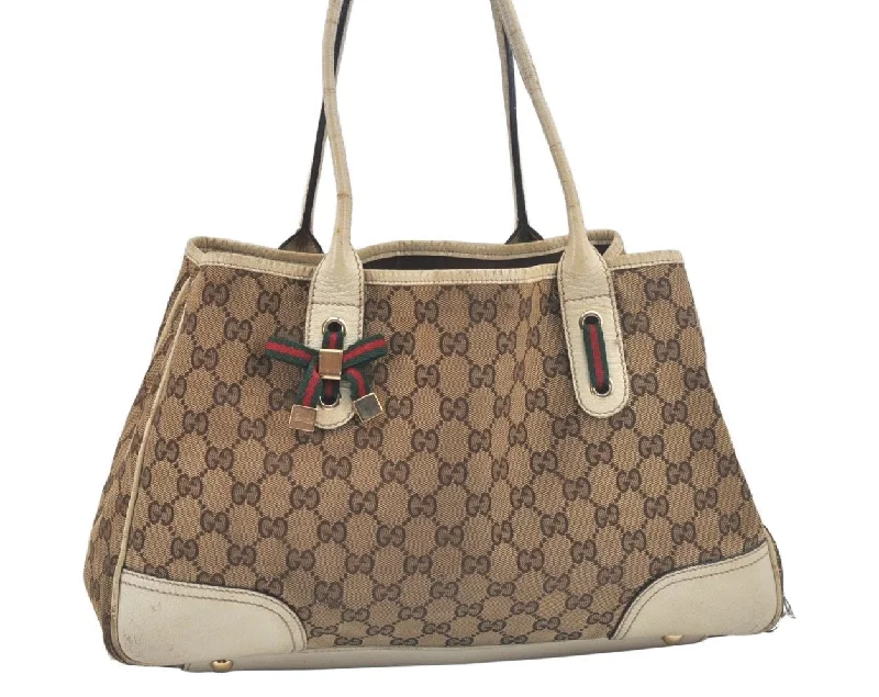 Gucci Marmont bags for women with a contrast - colored interiorAuthentic GUCCI Sherry Line Princy Ribbon Tote Bag GG Canvas 163805 Beige L0479