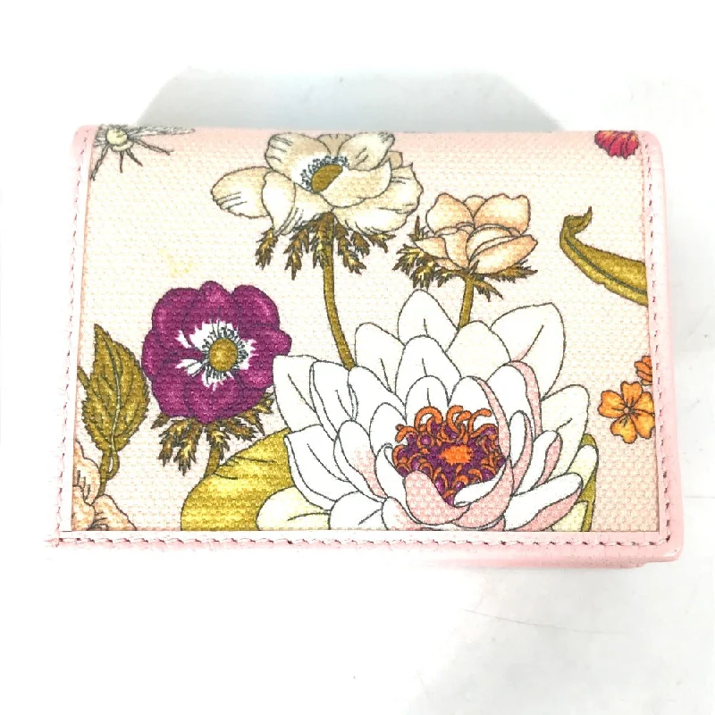 Women Gucci Sylvie bags featuring the signature web stripeGUCCI Folded wallet 577347 Canvas / leather pink GG Marmont Flora Flower Pattern Compact wallet Women Secondhand