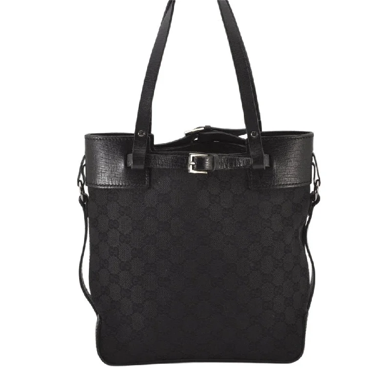 Women Gucci Sylvie bags with a detachable ribbon detailAuthentic GUCCI Vintage Shoulder Tote Bag GG Canvas Leather 107757 Black 5283K