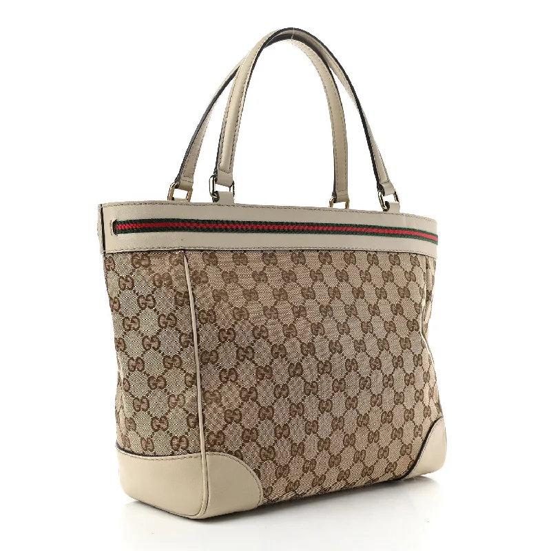 Women Gucci Sylvie bags with a leather - wrapped handleGUCCI GG CANVAS & LEATHER MAYFAIR BOW TOTE BAG