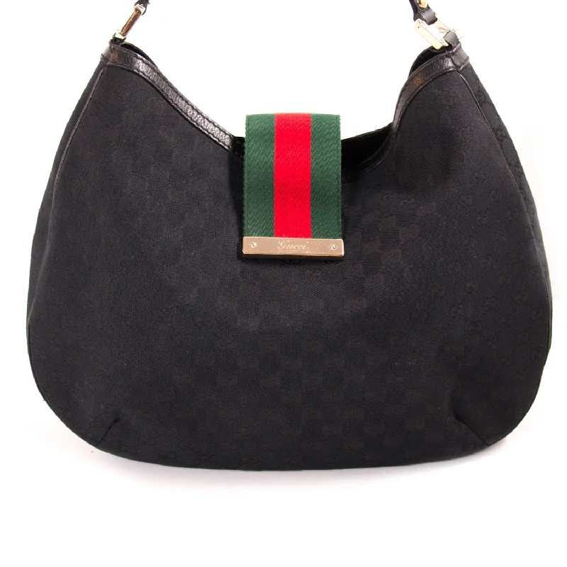 Women Gucci bags with a detachable mobile phone holderGucci GG Black Canvas Hobo Bag