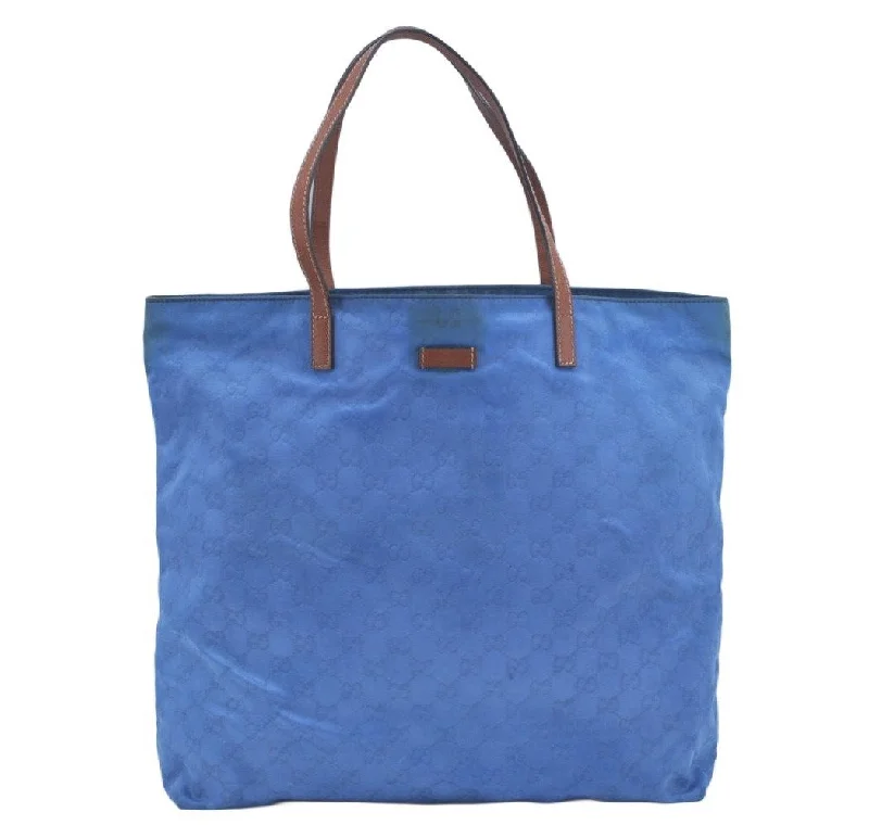 Ladies Gucci handbags with a detachable coin purse insideAuthentic GUCCI Vintage Shoulder Tote Bag GG Nylon Leather 295252 Blue L0486