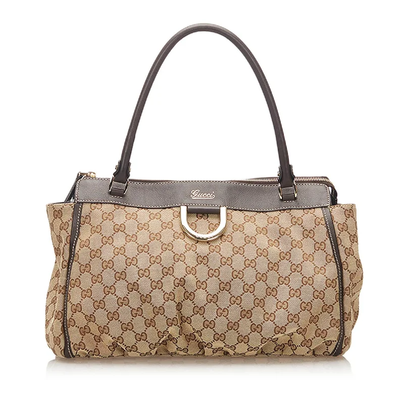 Gucci tote bags for women with a printed Gucci logoGucci GG Abbey-D Ring Canvas Tote Bag (SHG-18453)