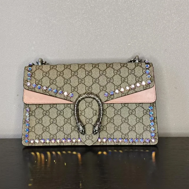 Gucci backpacks for women with a hidden back pocketGucci Dionysus Beige GG Canvas Crystal Embellished Bag Medium