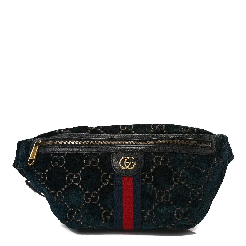 Gucci handbags for women with a back - zip pocketGucci Velvet Gg Web Belt Bag Blue Beige