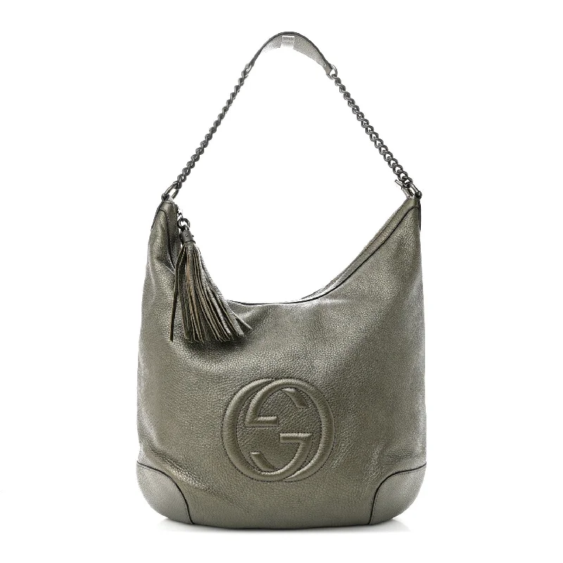 Gucci handbags for women with a metal - framed claspGucci Metallic Pebbled Calfskin Medium