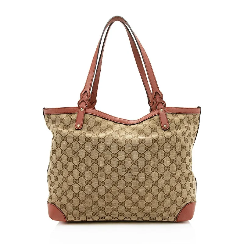 Gucci tote bags for women with a spacious interiorGucci GG Canvas Craft Medium Tote (SHF-12822)