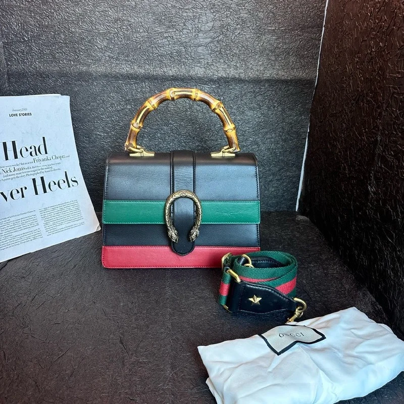 Women Gucci crossbody bags with a woven leather strapGucci Dionysus Bamboo Joint Tricolor Bag 26cm