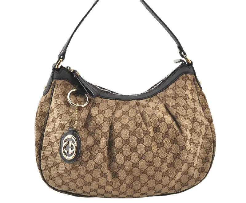 Women Gucci crossbody bags with a woven leather strapAuthentic GUCCI Sukey Shoulder Tote Bag GG Canvas Leather 232955 Brown 5309K