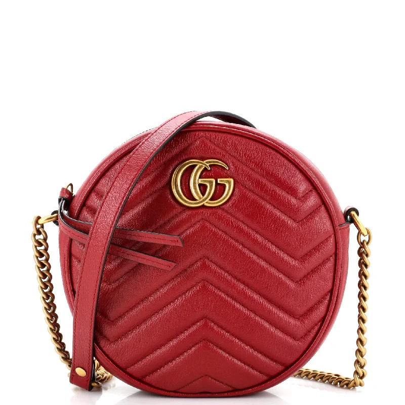 Gucci Marmont bags for women with a contrast - colored interiorGucci Gg Marmont Round Shoulder Bag