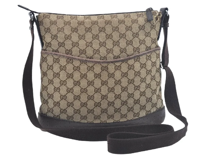 Women Gucci bags with interlocking G hardware for a classic lookAuthentic GUCCI Shoulder Cross Body Bag Purse GG Canvas Leather Brown L0473