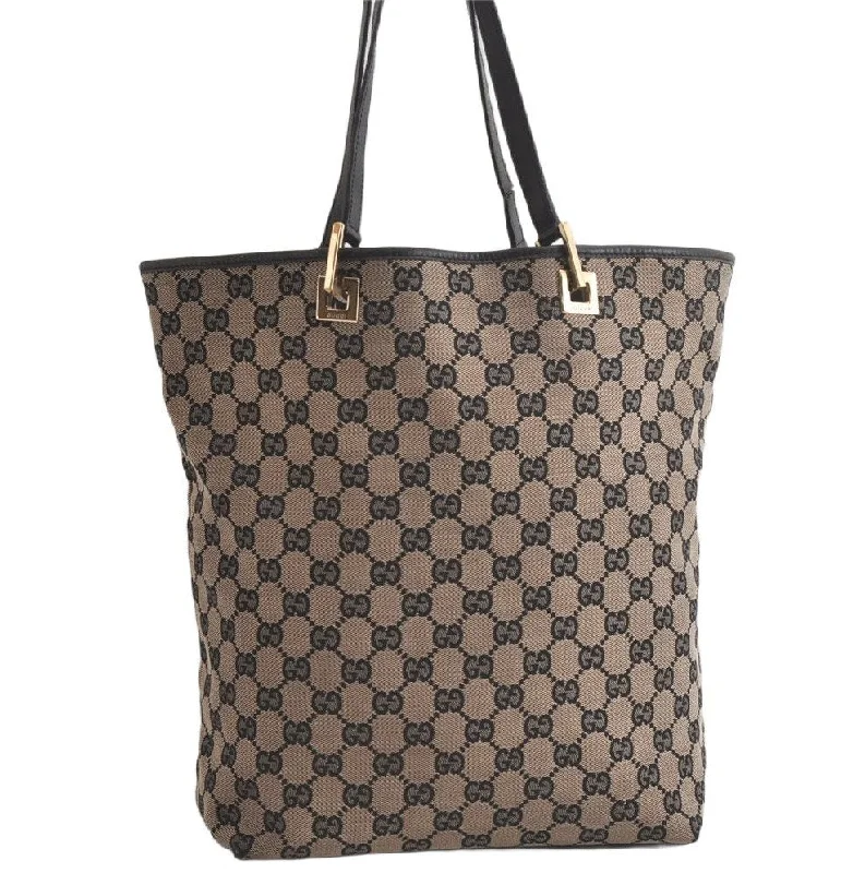 Women Gucci bags with a snap - button closure and a decorative charmAuthentic GUCCI Vintage Shoulder Tote Bag GG Canvas Leather 0021098 Black 5264K