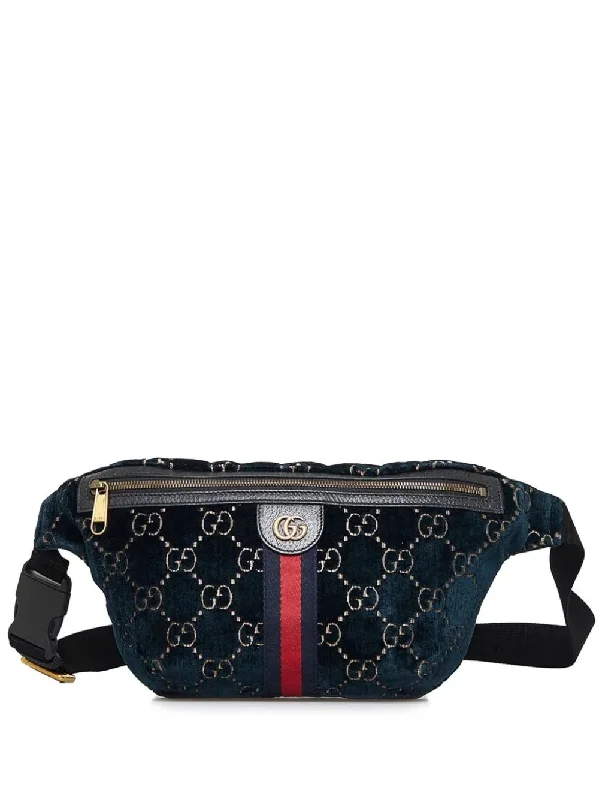 Women Gucci bags with a detachable mirror insideGUCCI GG OPHIDIA WEB VELVET LARGE BELT BAG