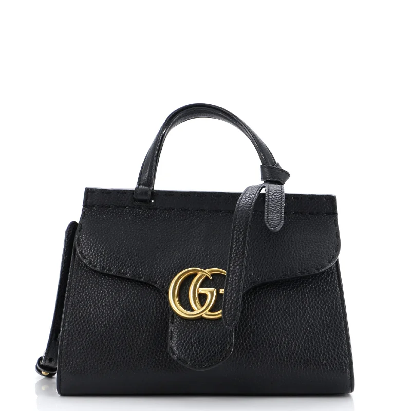 Women Gucci bags with a zip - around closure for securityGucci Gg Marmont Top Handle Bag Leather