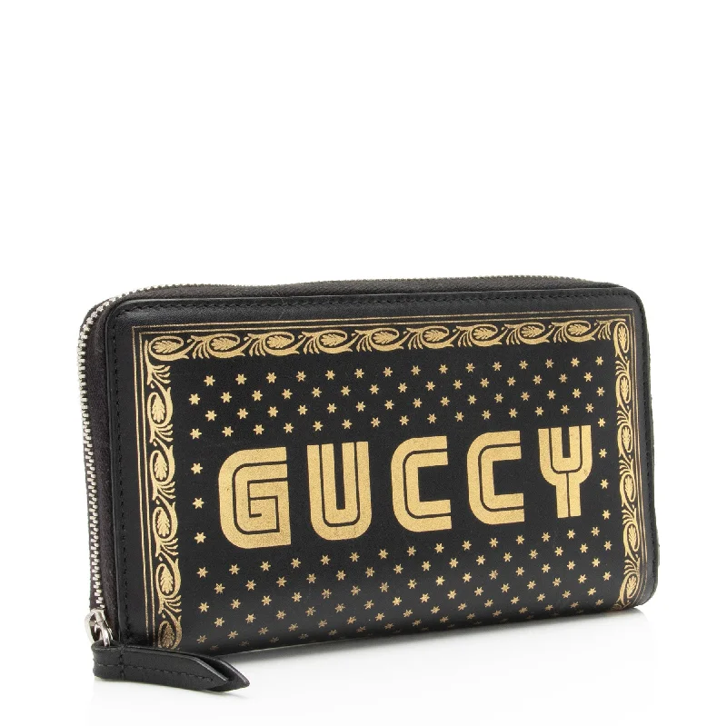 Ladies Gucci shoulder bags with a wide - width strapGucci Calfskin Star Print Guccy Zip Around Wallet (NzvcOs)