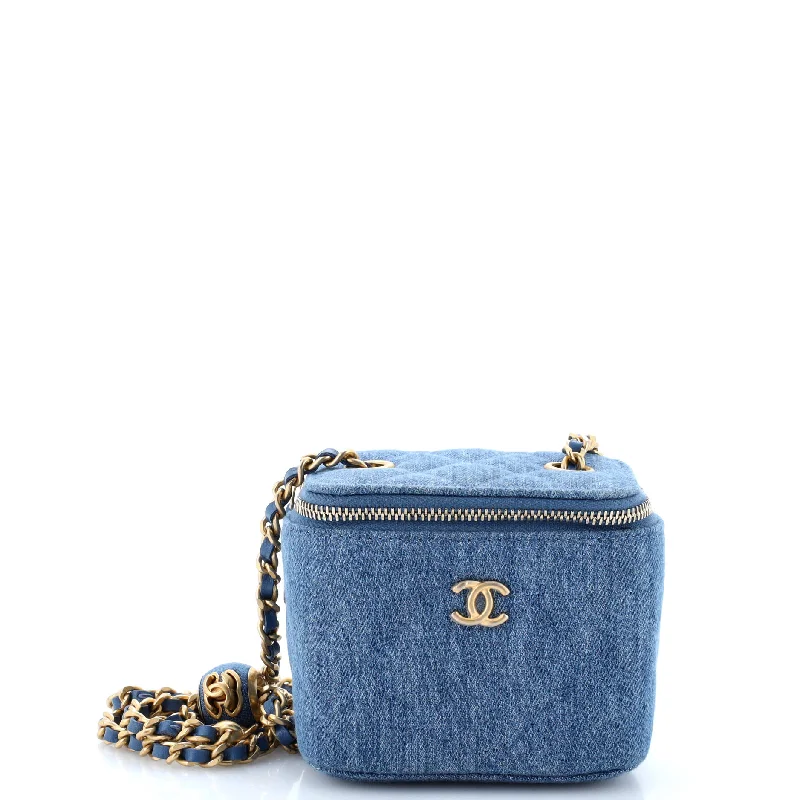 Pearl Crush Vanity Case with Chain Quilted Denim Mini