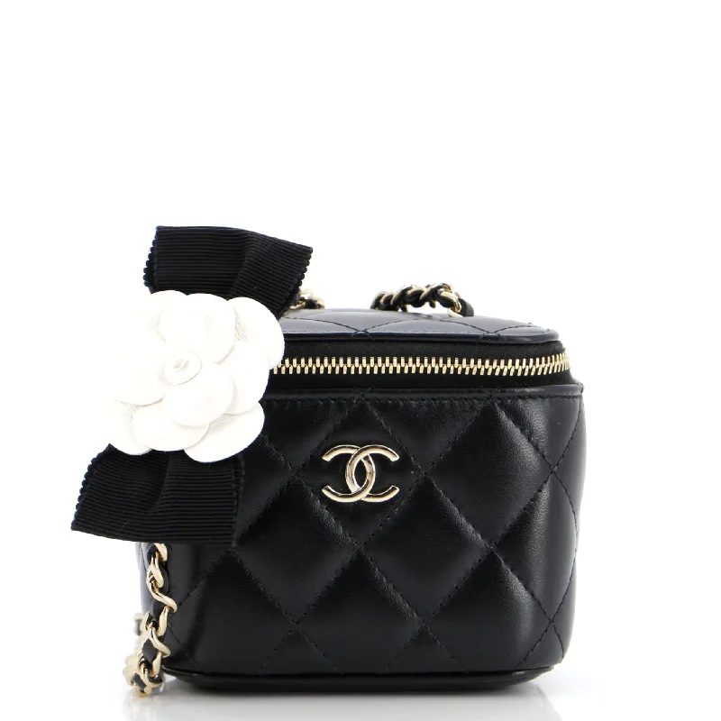 Camellia Bow Vanity Case with Chain Quilted Lambskin Mini