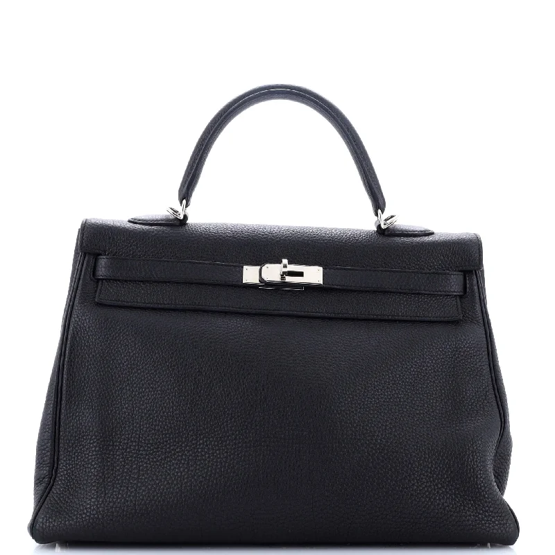 Kelly Handbag Noir Togo with Palladium Hardware 35