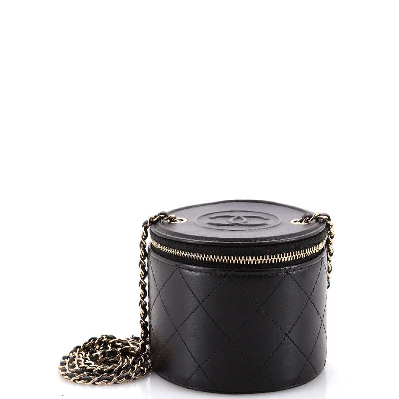 CC Round Vanity Case with Chain Quilted Lambskin Mini