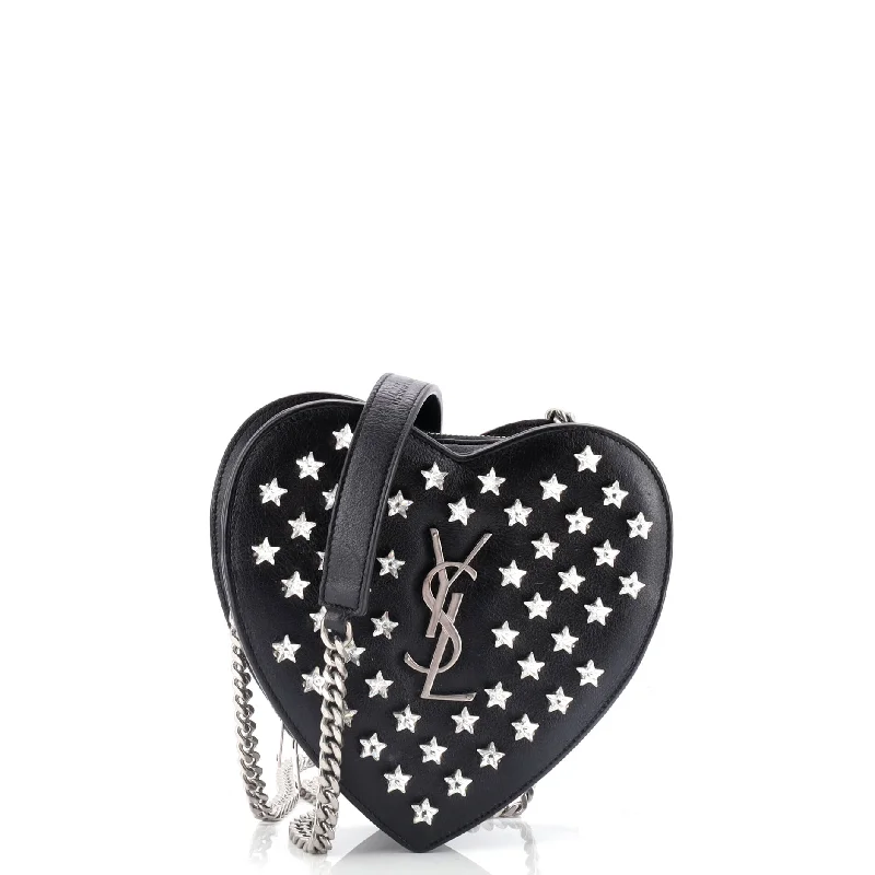 Love Heart Chain Bag Crystal Stars Studded Leather Small