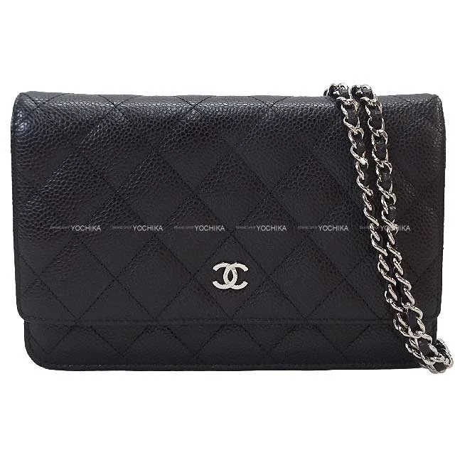 Chanel Designer Handbag with Unique DesignCHANEL Chain wallet Coco mark Matelasse Shoulder bag Noir (Black)/Bordeaux Graind Calf(Caviarskin) Silver HW A33814