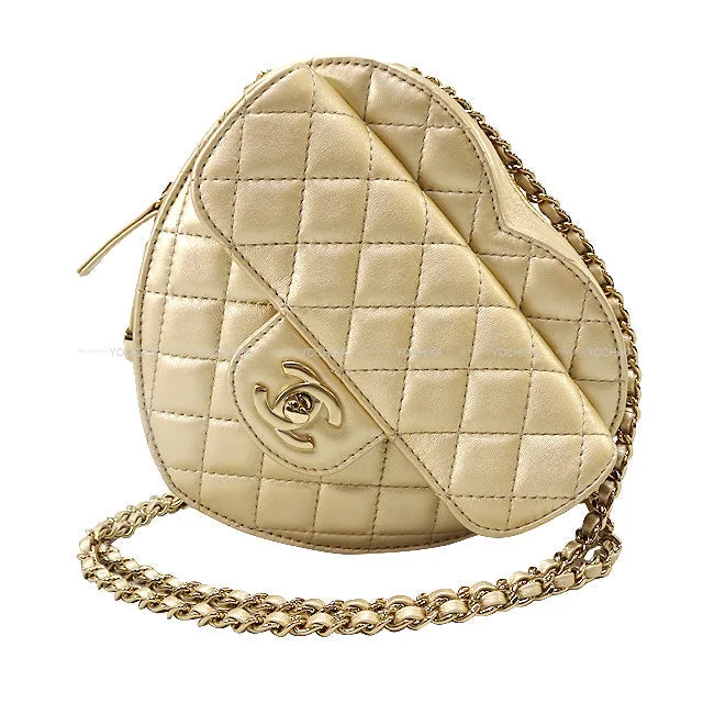 Chanel bags as wedding day accessories2022SS CHANEL Shoulder bag Heart Matelasse Coco Flap Large Chain Gold Lambskin Champagne Gold