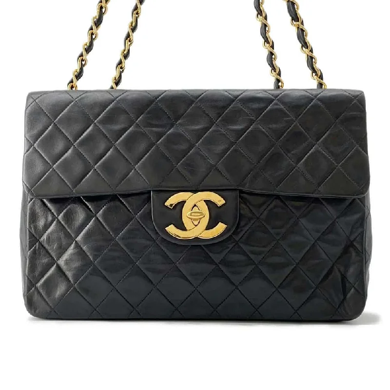 Chanel bags with classic and elegant designsCHANEL Jumbo Matelasse ChainShoulder Bag Black Lambskin Size 34