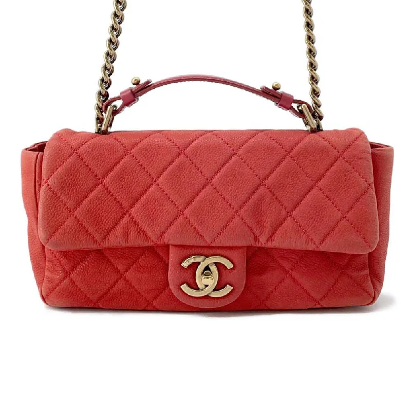 Chanel Handbag with Adjustable Strap for ComfortCHANEL Matelasse 2wayHandbag Red Caviar Leather