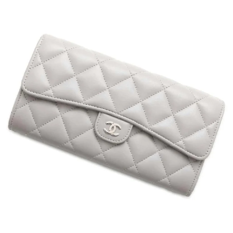 Chanel bags with exclusive seasonal designs and materialsCHANEL Matelasse Classic Long Flap Wallet Gray AP0241 Lambskin