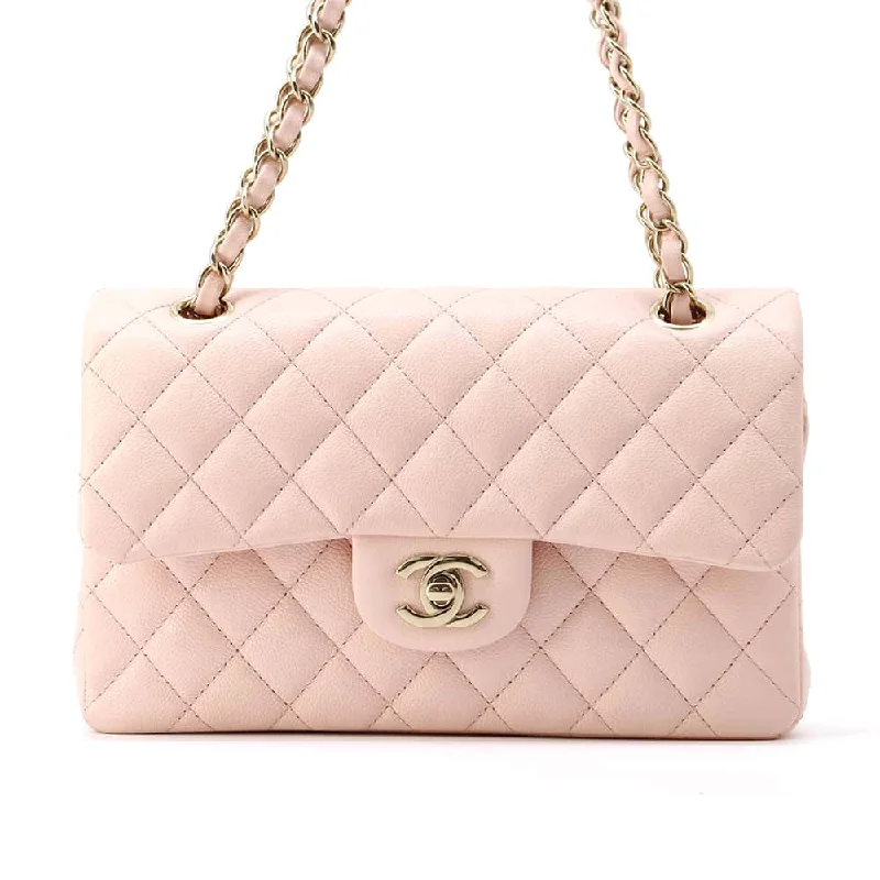 Chanel Handbag with Adjustable Strap for ComfortCHANEL Matelasse W Flap ChainShoulder Bag Pink A01113 Caviar Leather Size 23