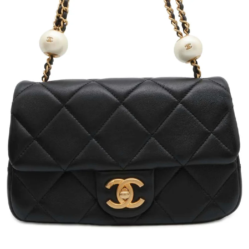 Chanel All - Match Handbag for Versatile StylingCHANEL Matelasse Pearl Ball Flap Bag Black AS4861 Lambskin Faux Pearl Size Small