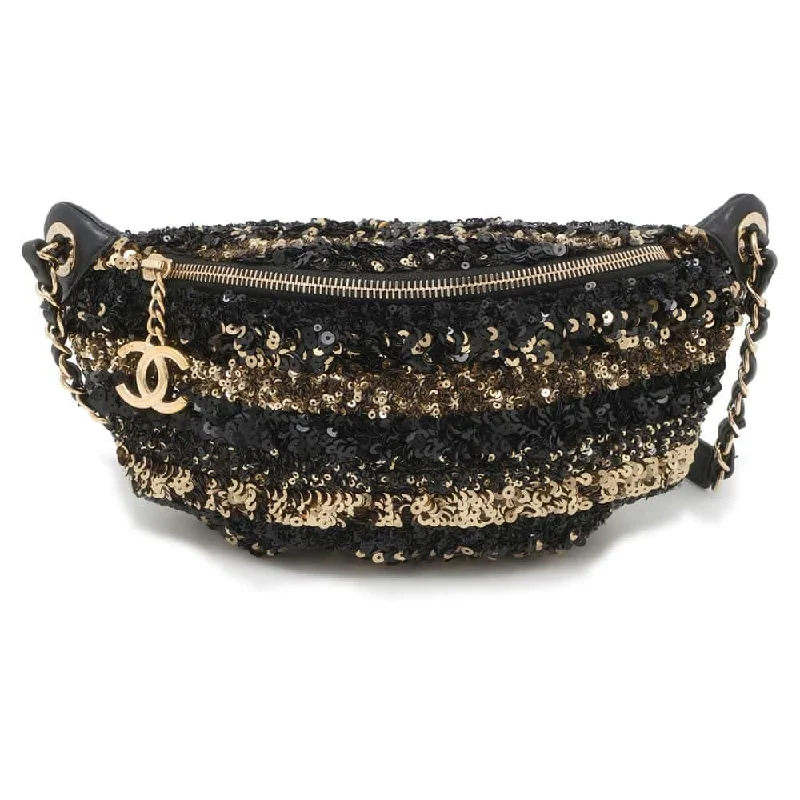 Chanel bags with adjustable chain strapsCHANEL Cruise Line Matelasse ChainShoulder Bag Black/Gold Sequins Leather