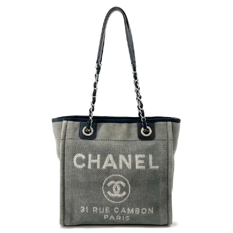 Chanel bags available at online luxury retaileCHANEL Deauville Chain Tote Gray/Black A66939 Canvas Leather Size PM