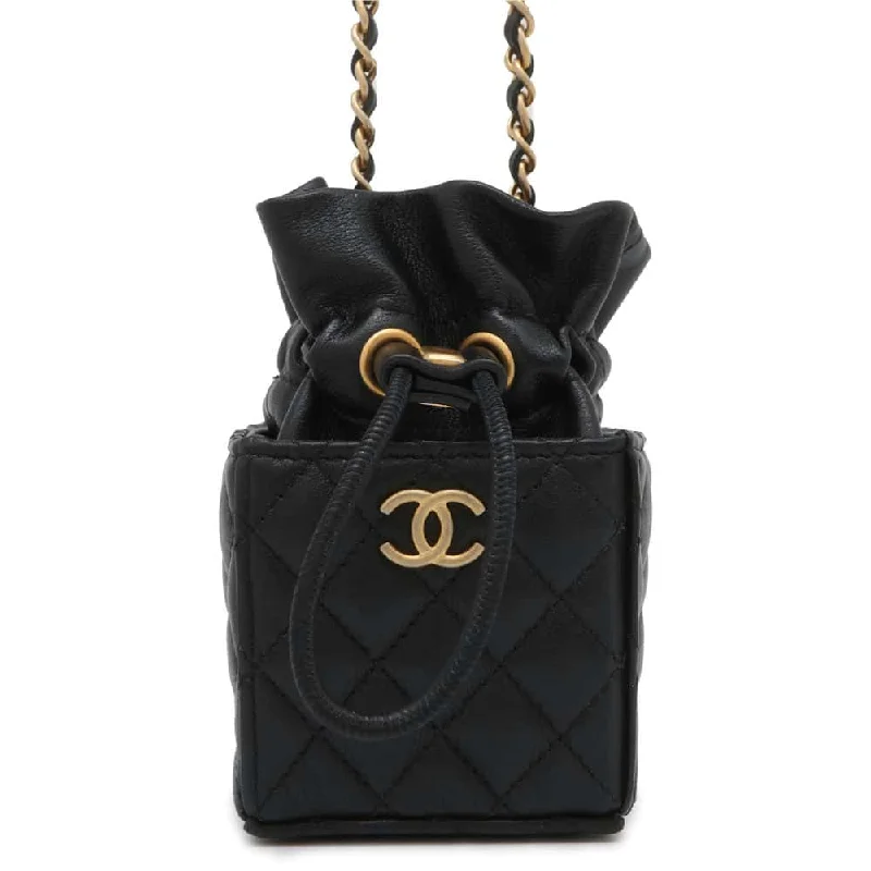 Chanel Vintage Inspired Handbag for Retro LoversCHANEL Matelasse MiniDrawstring Bag ChainShoulder Bag Black Lambskin