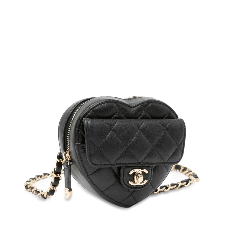 Chanel bags with intricate metal hardwareChanel Mini Lambskin CC in Love Heart Belt Bag (R54rLZ)